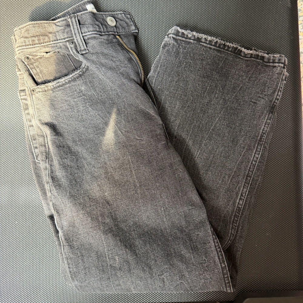 Abercrombie 90s Crop Wide Leg Jeans Black Wash Ultra High Rise Size 25